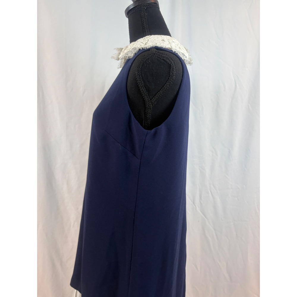Nanette Lepore Navy Blue Shift Dress Lace Collar Pleated Hem Sleeveless Size 6 - Picture 10 of 14